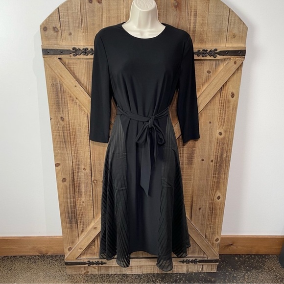 Lauren Ralph Lauren Black Long Sleeve A Line Fit & Flare Midi Formal Dress 6P - Picture 7 of 15